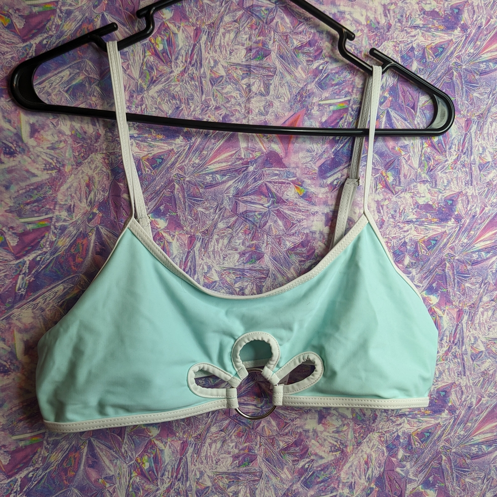 Dollz Kill Sugar Thrillz Aqua Bikini Top with White Cutout Accent NWOT
